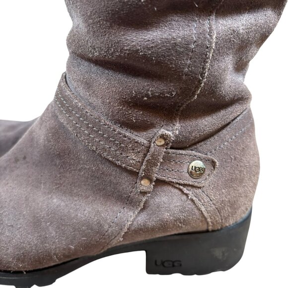 UGG Jillian Gray Suede Knee Boots Lined Warm Tall - Picture 8 of 12
